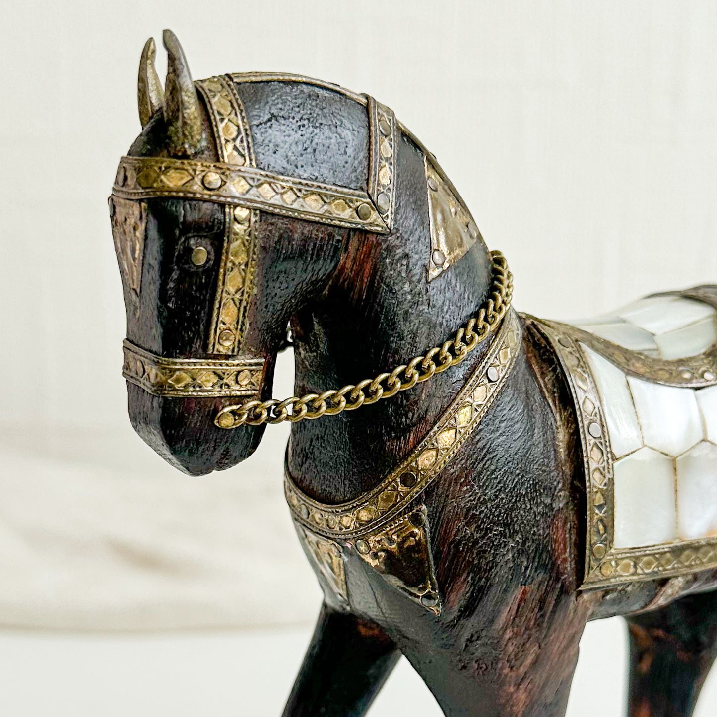 Wooden Horse with Mother of Pearl and Brass