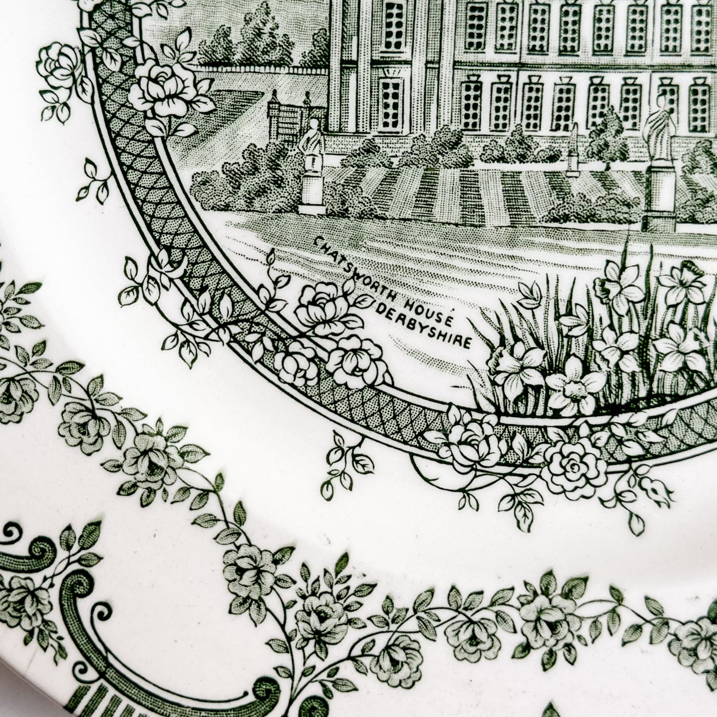 Green Transferware Chatsworth House Plate