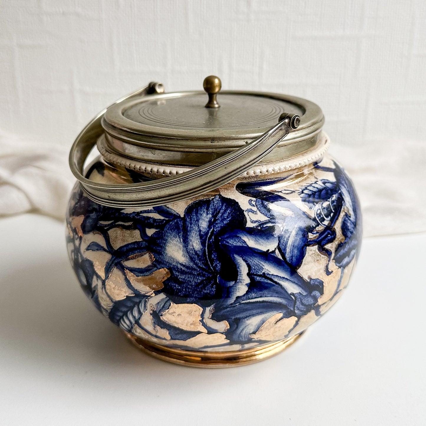 Antique Blue and White Biscuit Barrel