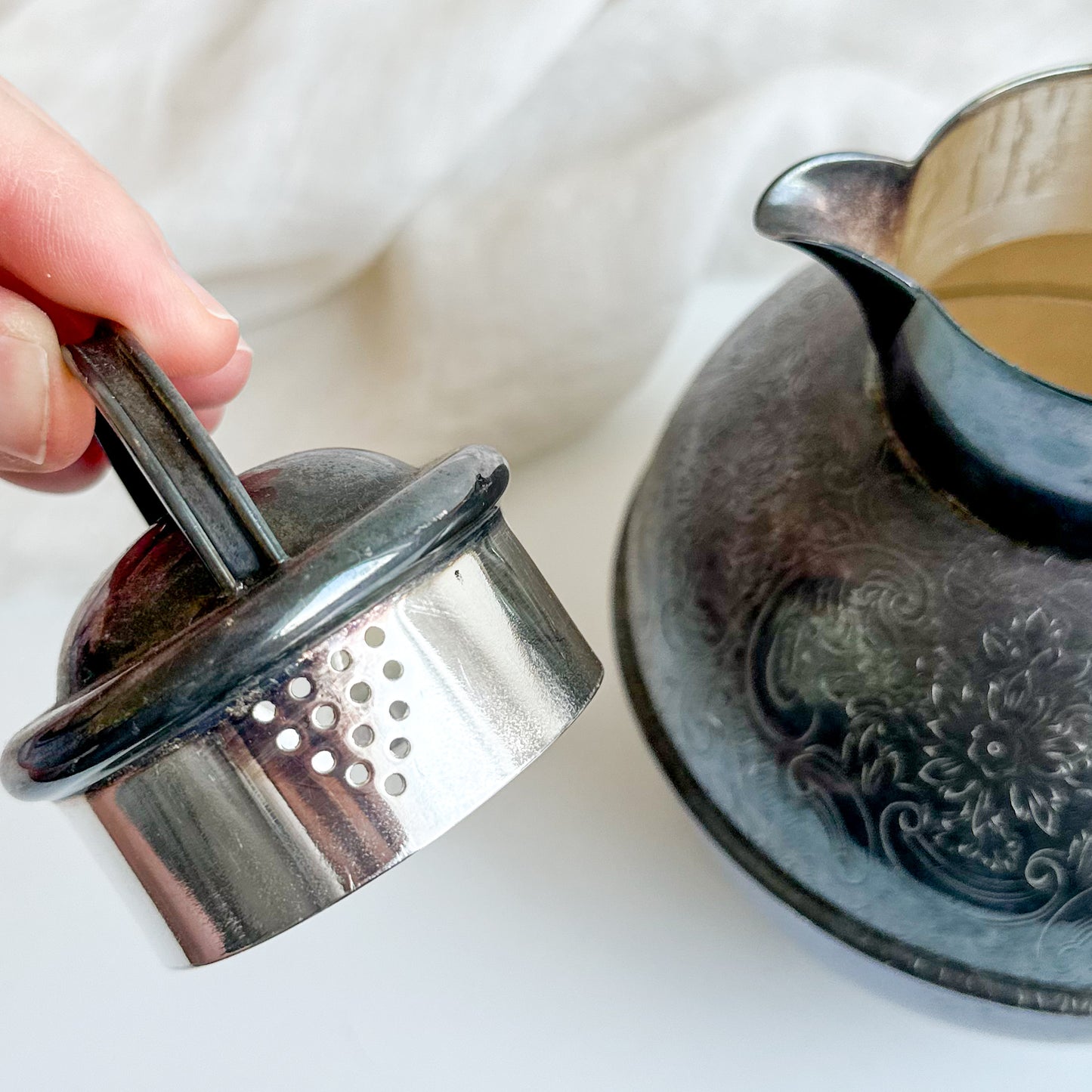 Silver Plated Teapot with Woven Handle