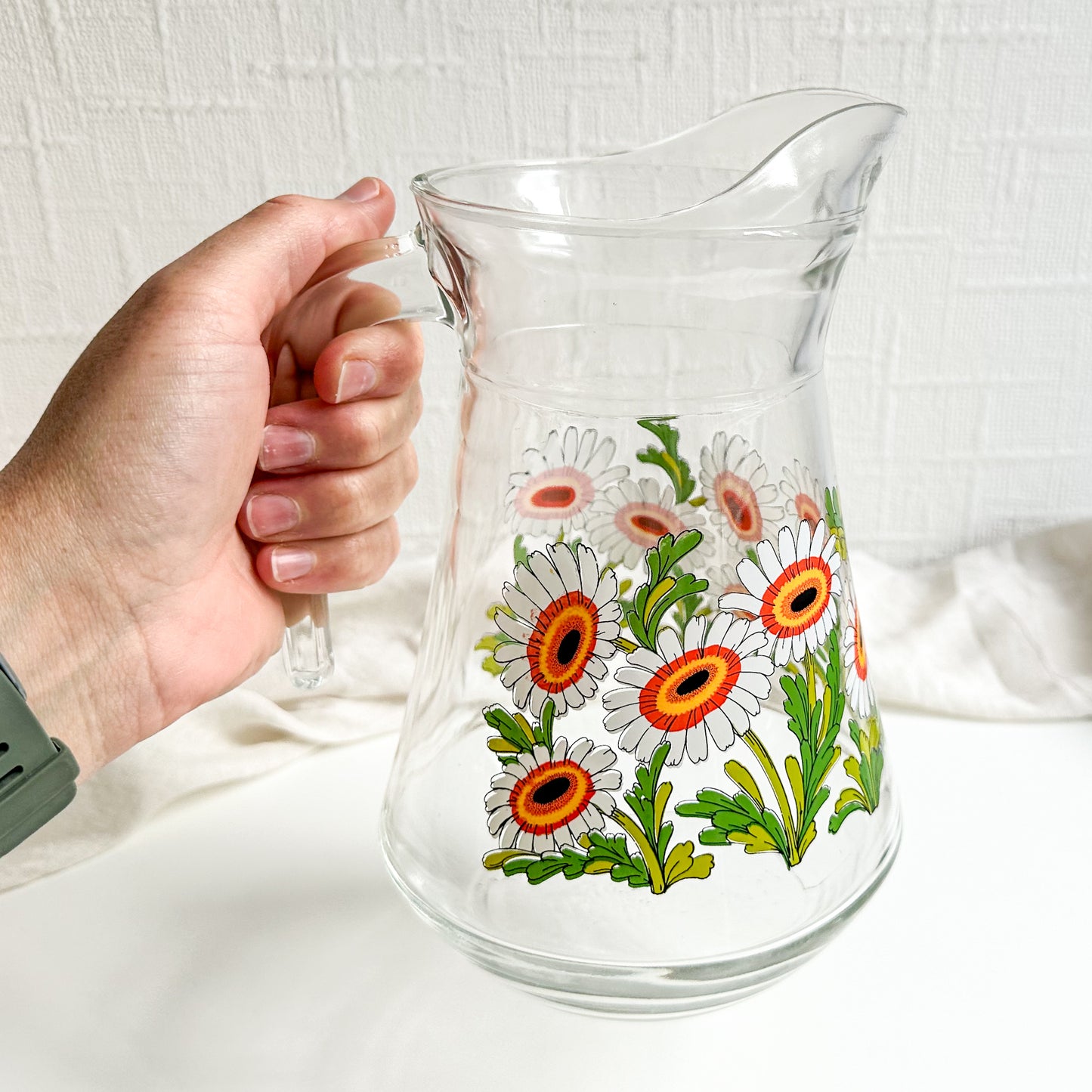 Vintage Carafe Pitcher with Daisy Pattern