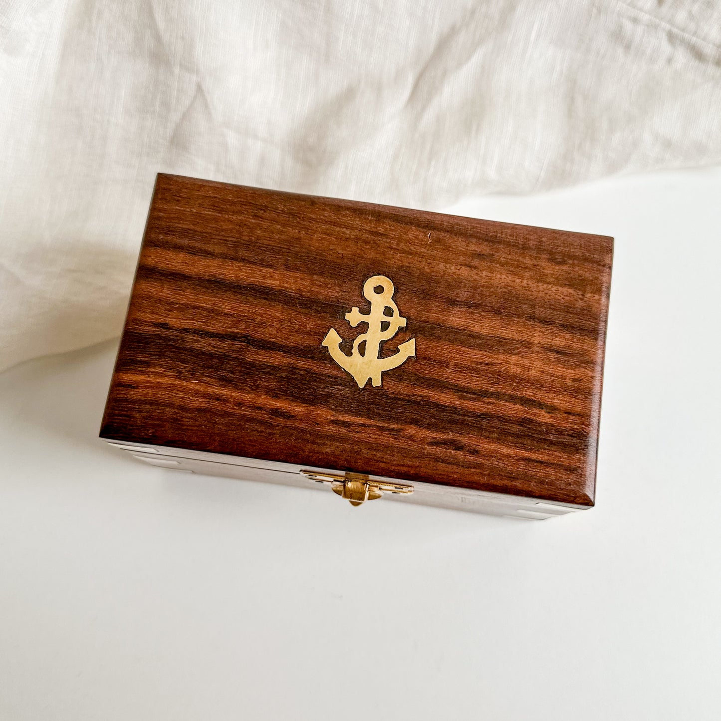 Wooden Box with Brass Anchor Inlay