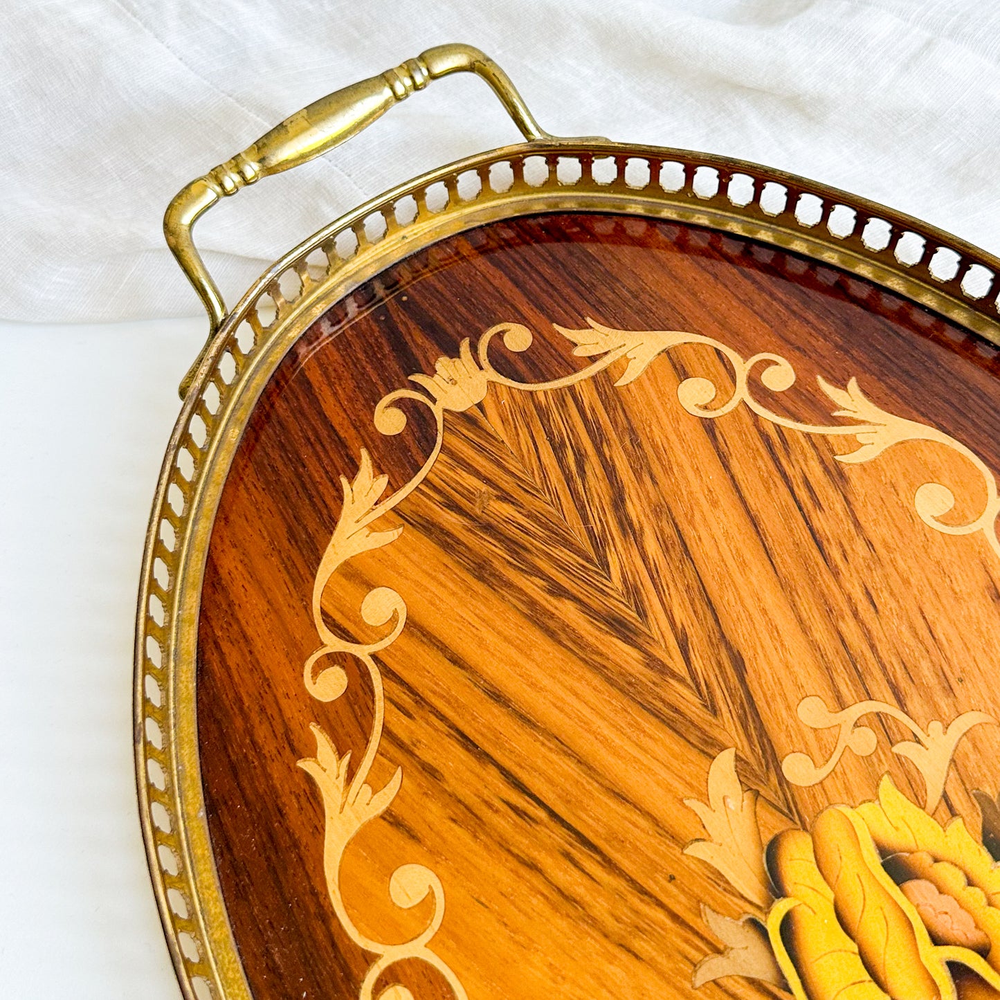 Marquetry Tray with Brass Edge