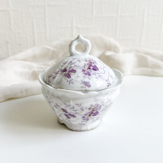 Antique Lidded Bowl with Purple Flowers