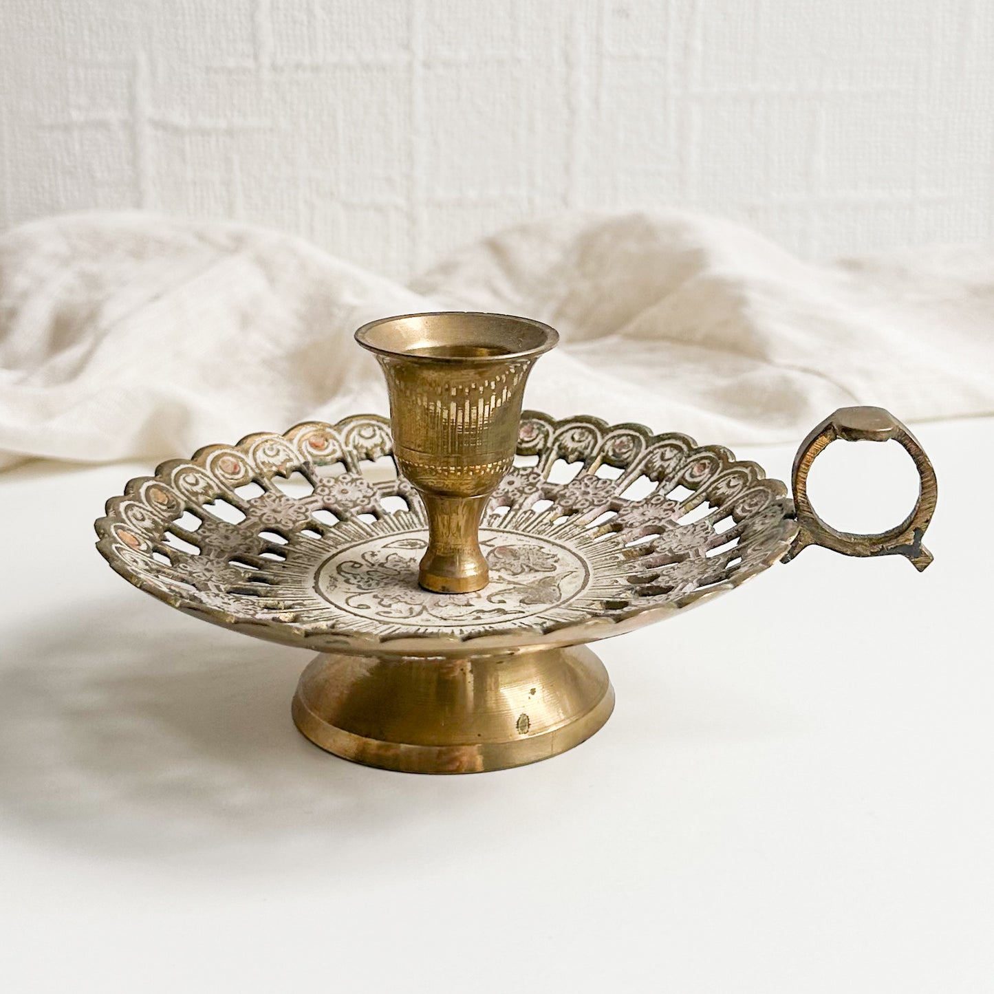 Brass Chamberstick with Pierced Design