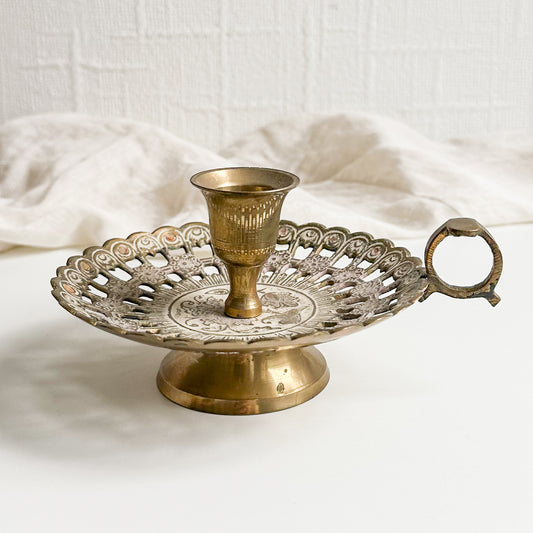 Brass Chamberstick with Pierced Design