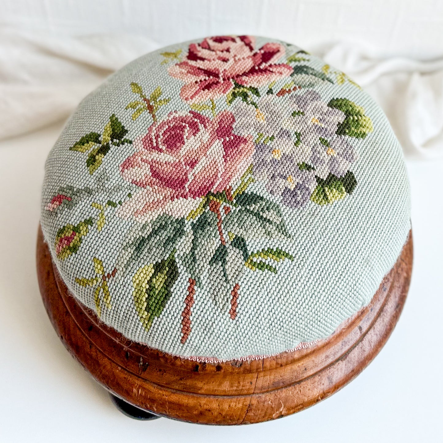 Victorian Upholstered Footstool with Roses