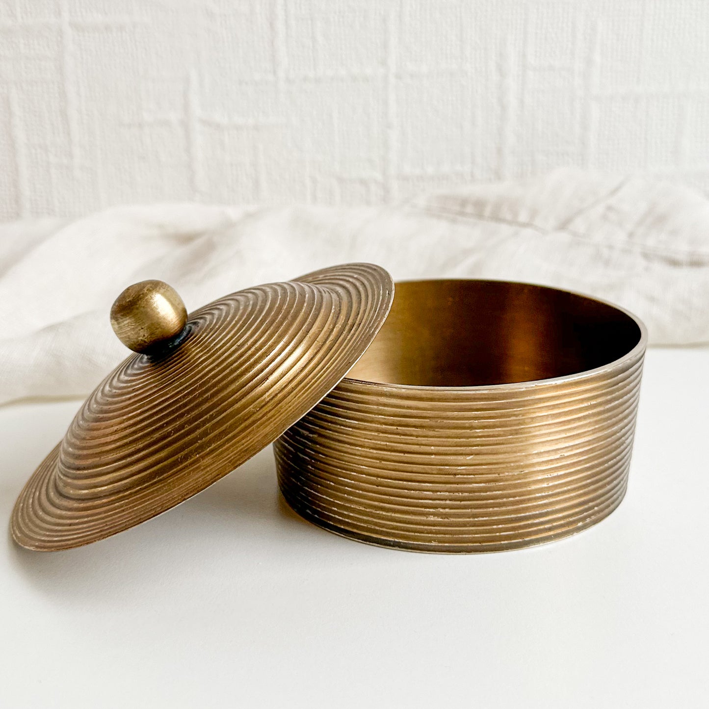 Ribbed Brass Lidded Box