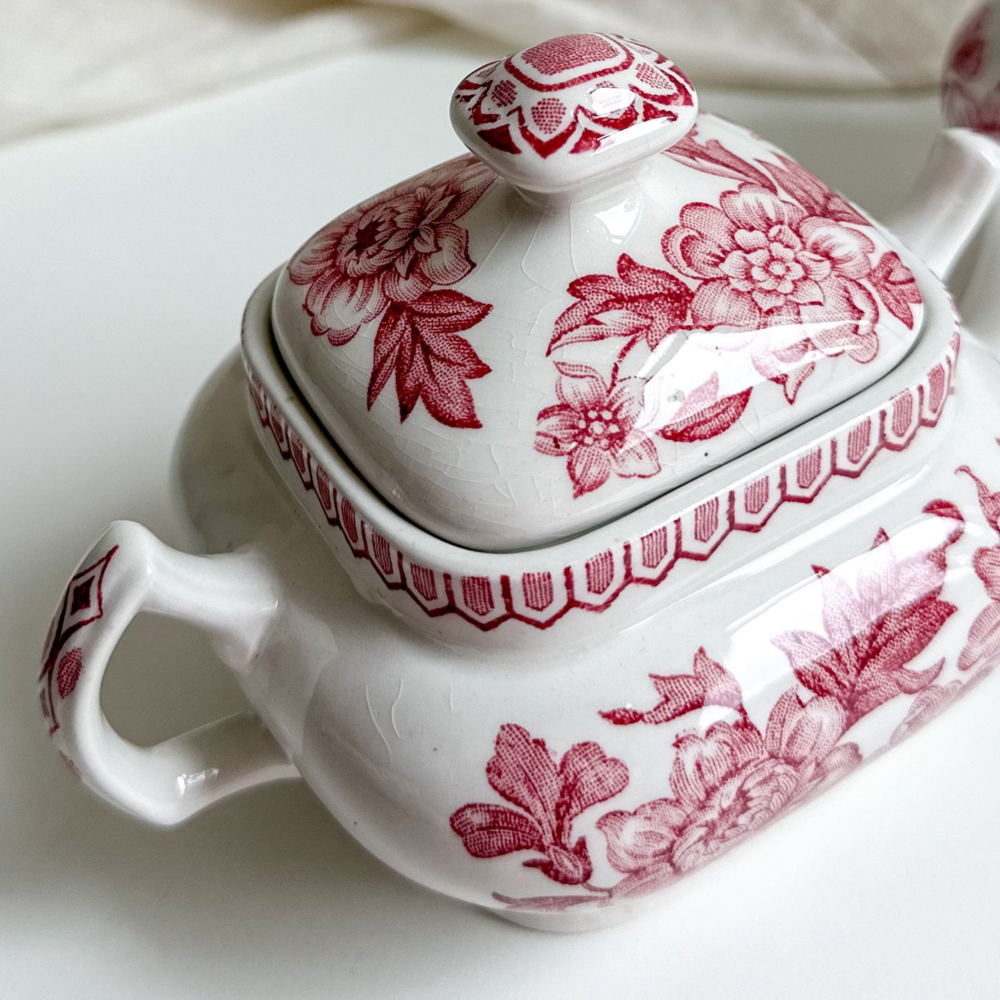 Red Transferware Sugar Bowl and Creamer by Wood & Sons