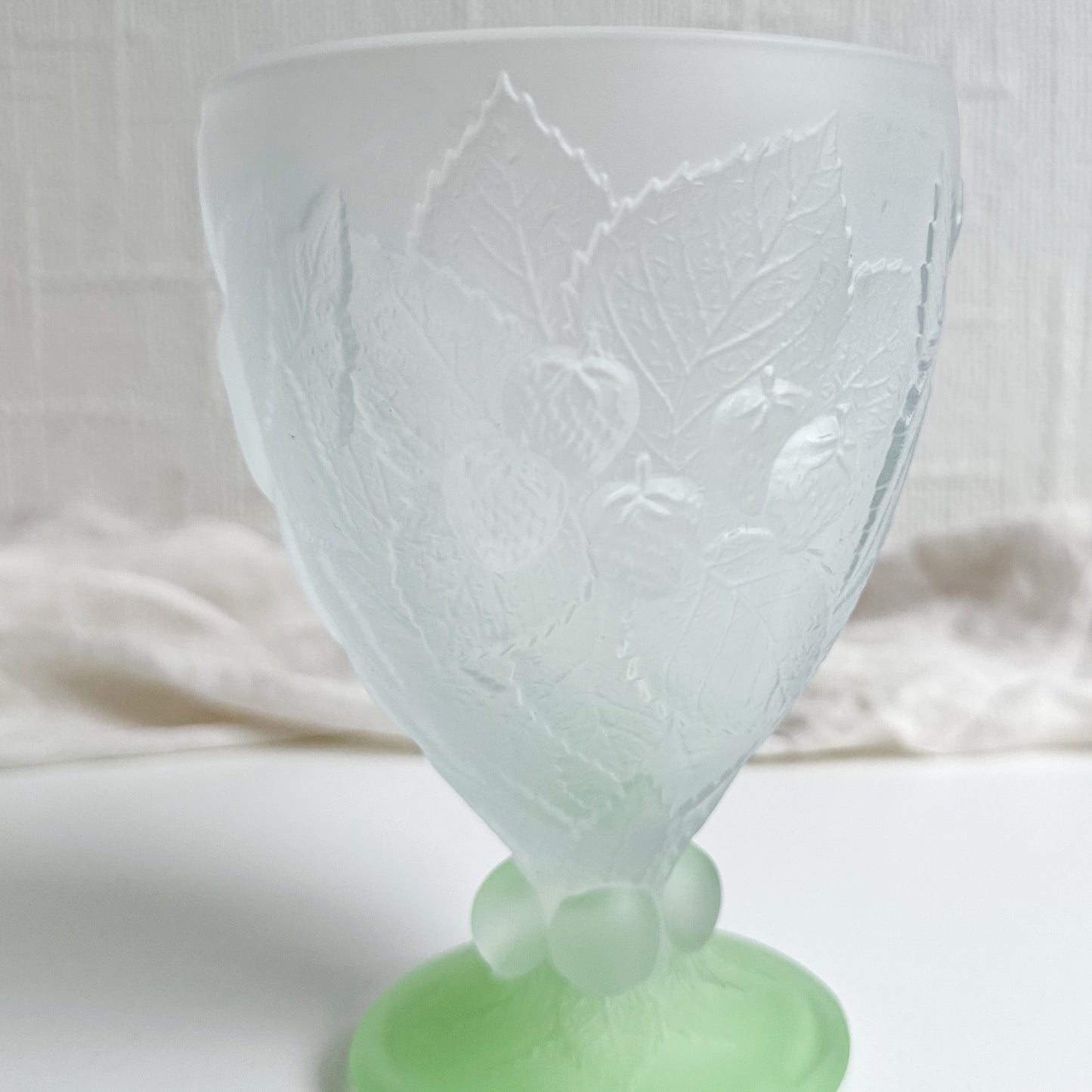 Frosted Pressed Glass Goblet with Green Foot, made by Pasabahce