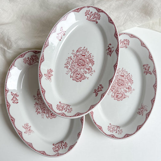 Set of 3 Pink Transferware Oval Plates