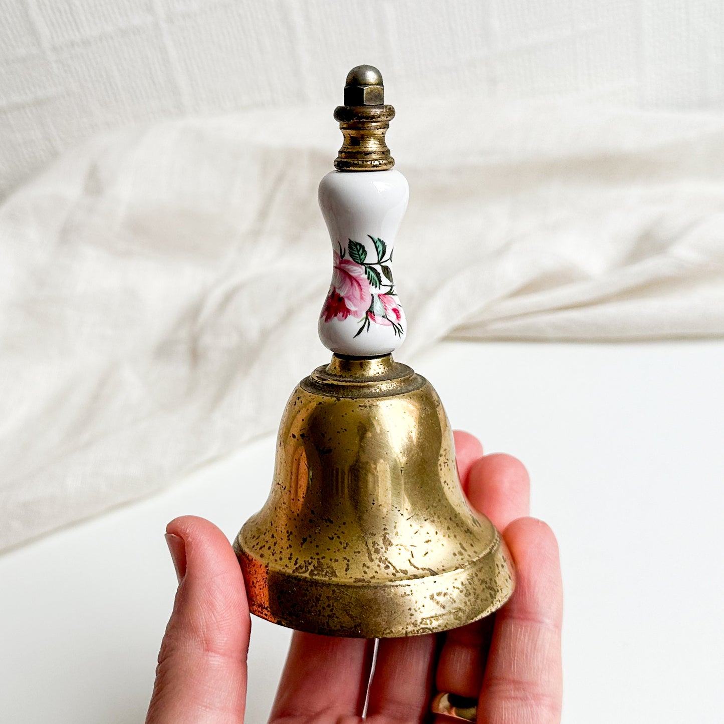 Vintage Brass Bell with Porcelain Handle