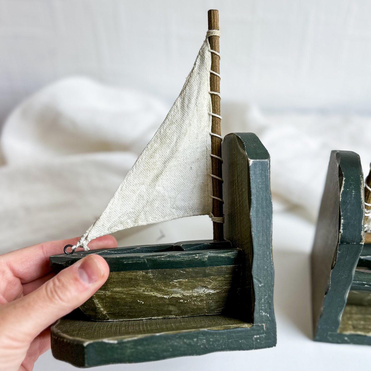 Pair of Green Boat Bookends