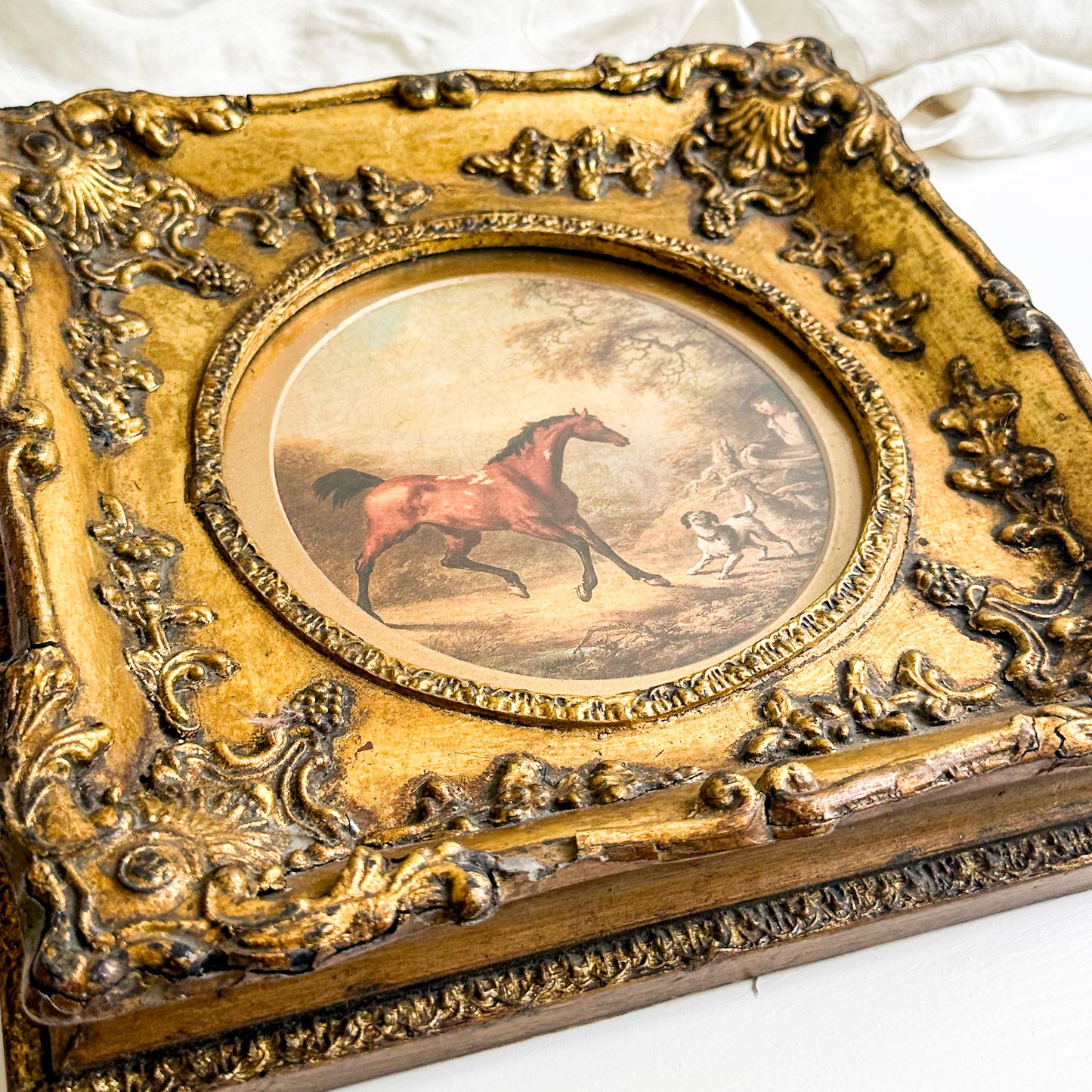 Equestrian Print with Ornate Frame