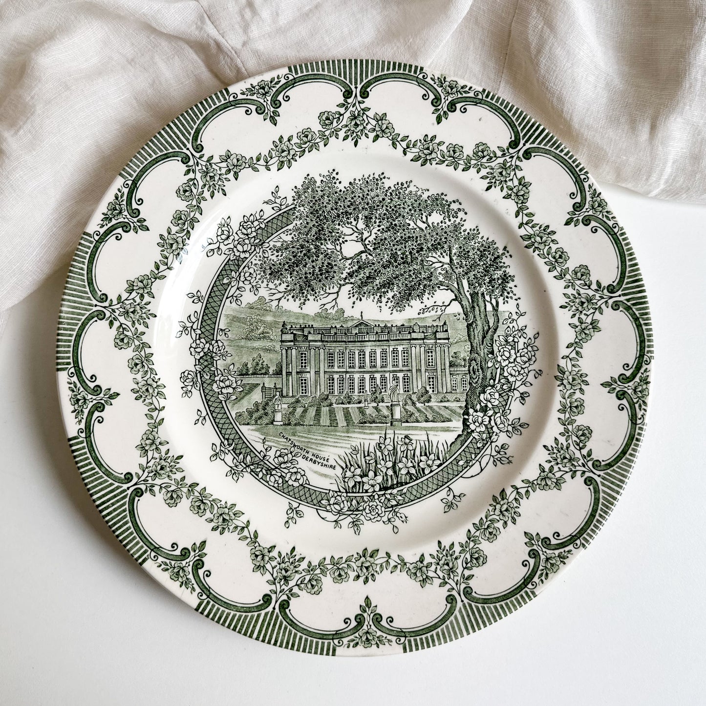 Green Transferware Chatsworth House Plate