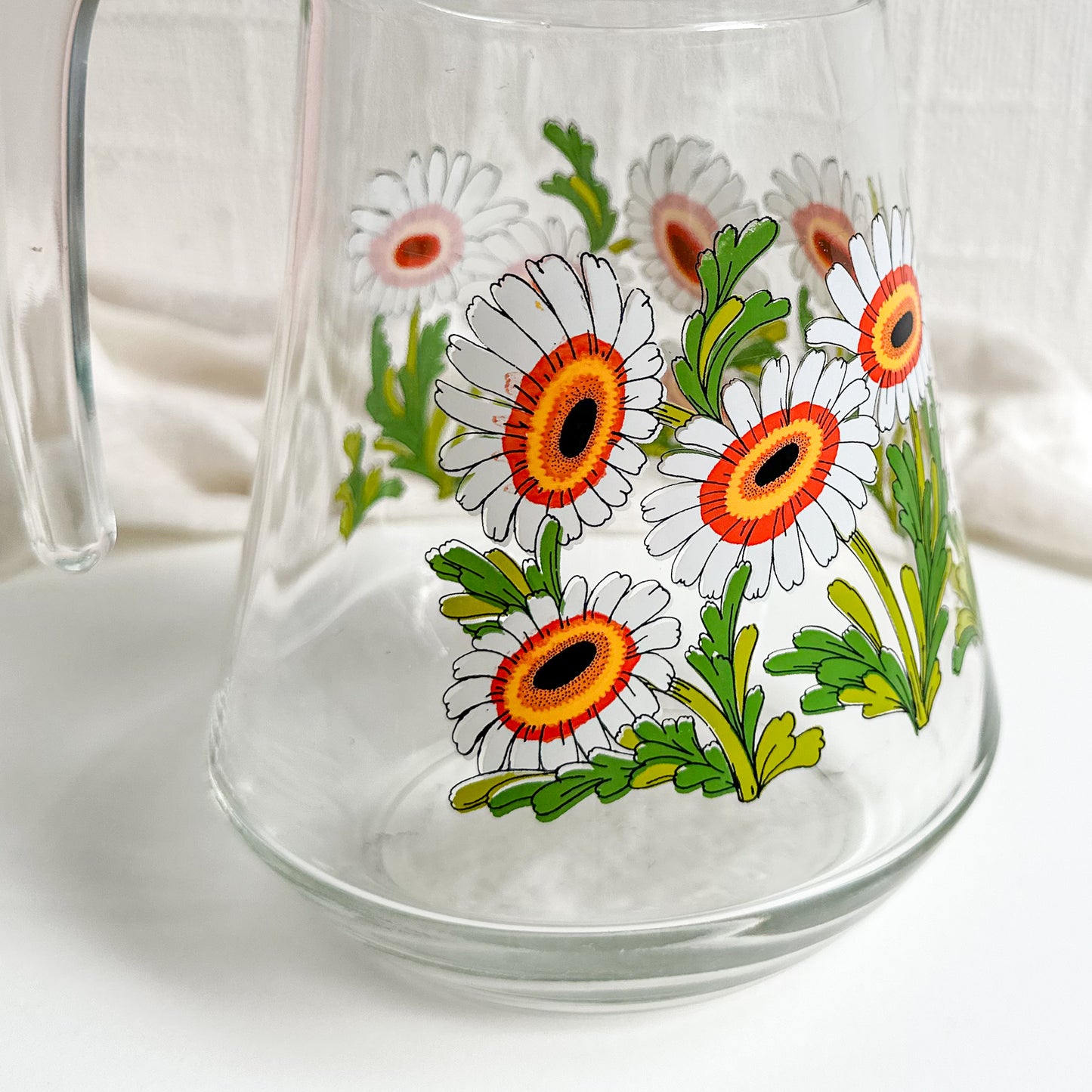 Vintage Carafe Pitcher with Daisy Pattern