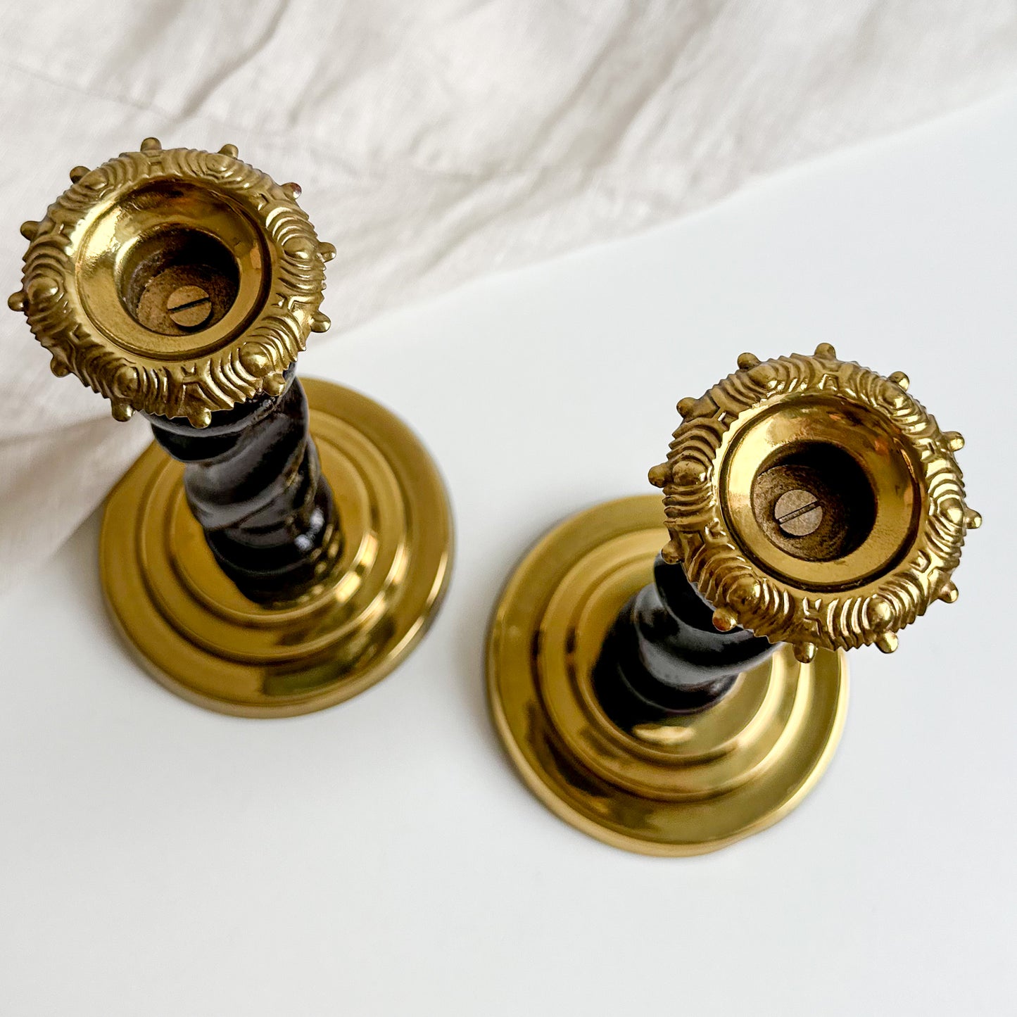 Pair of Oak Barley Twist Candlesticks