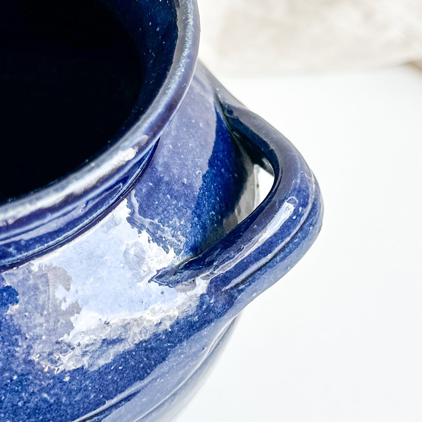 Blue Pottery Vase with Handles