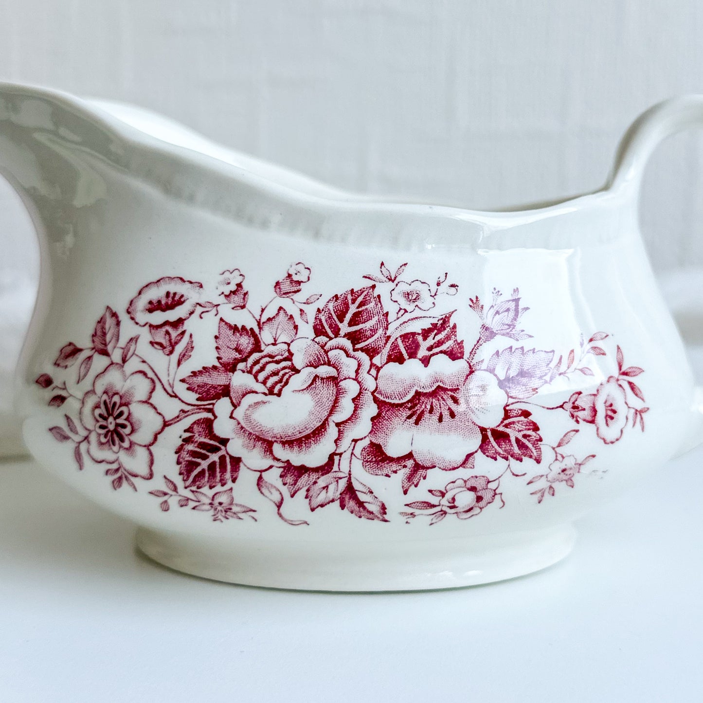 Pink Transferware Gravy Boat