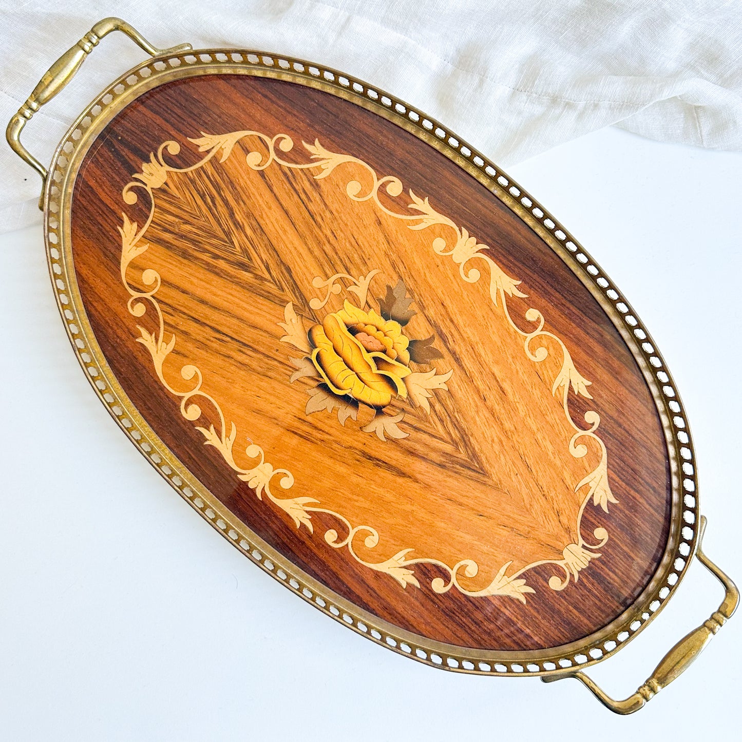 Marquetry Tray with Brass Edge
