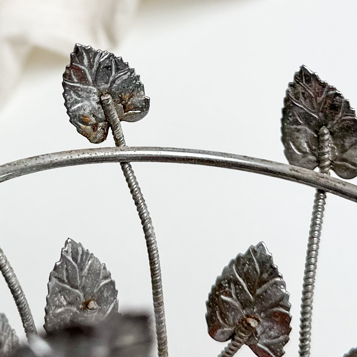 Art Deco Glass Vase in Metal Leaf Basket