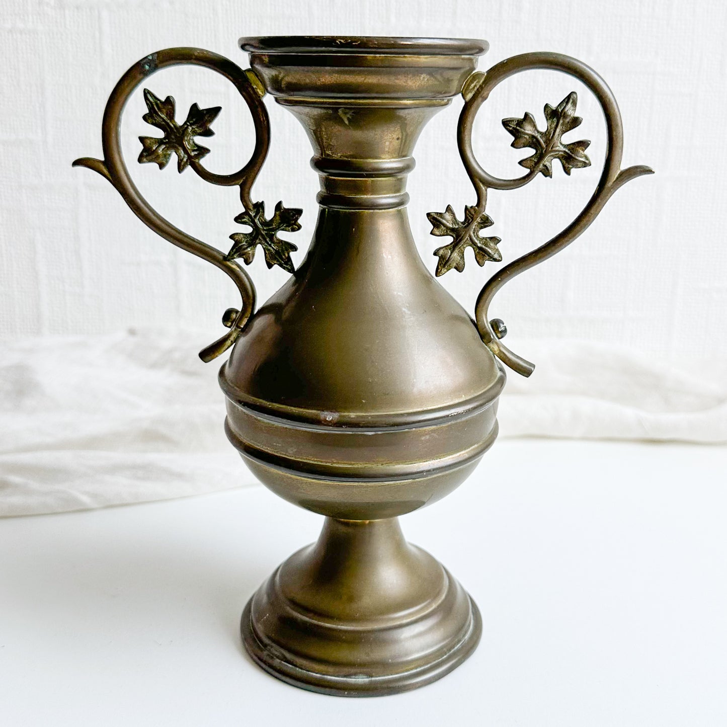 Brass Vase with Leaf Handles