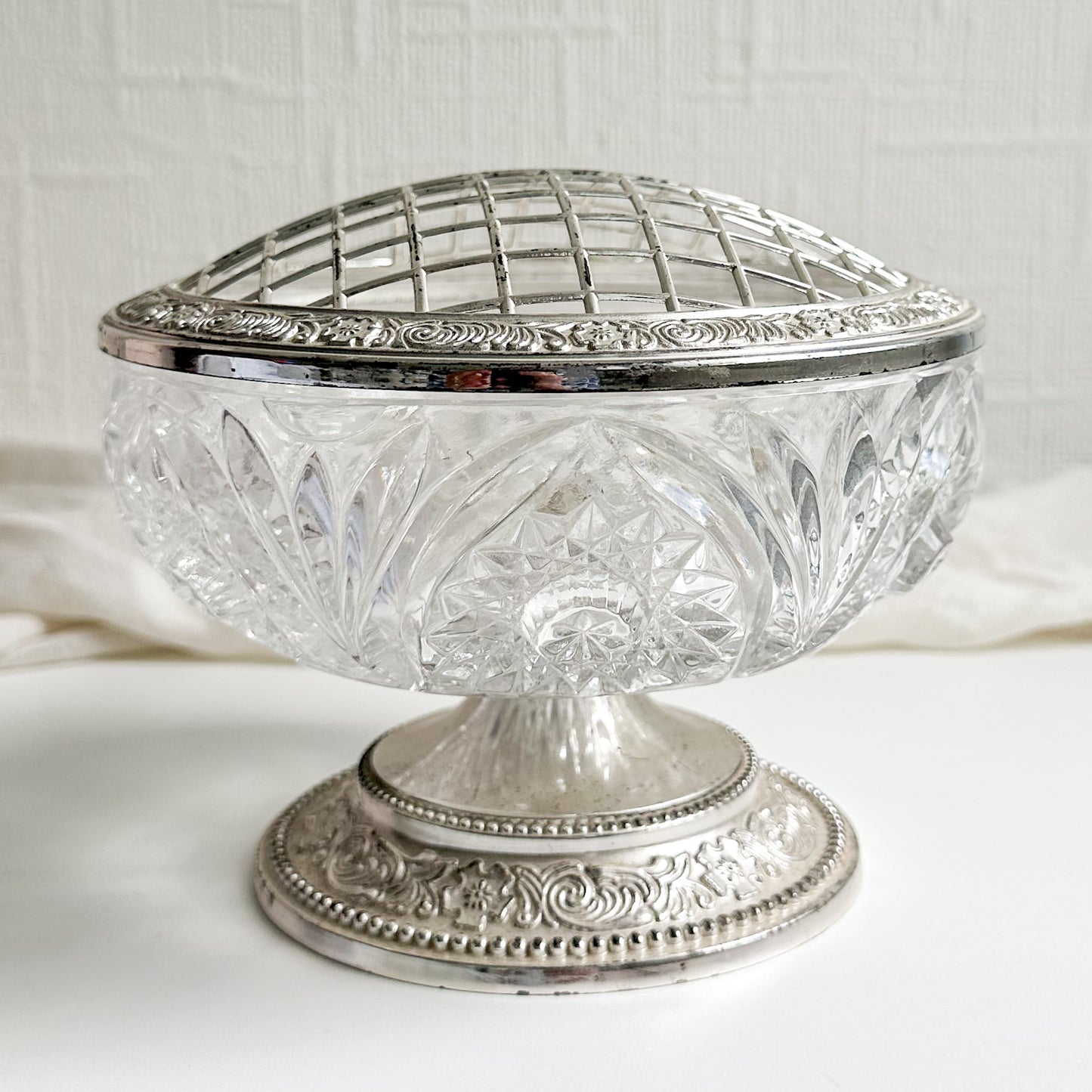 Crystal Rose Bowl with Silver Plated Foot