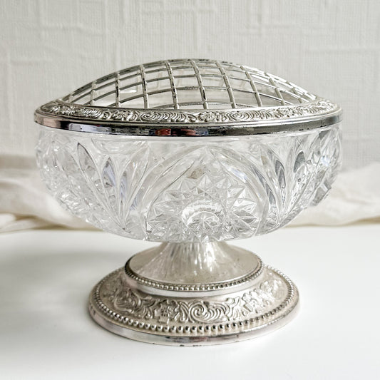 Crystal Rose Bowl with Silver Plated Foot