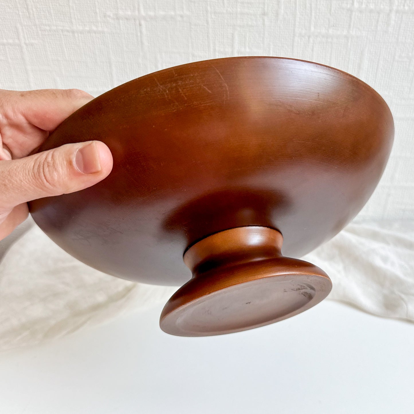 Pedestal Wooden Bowl with Floral Design