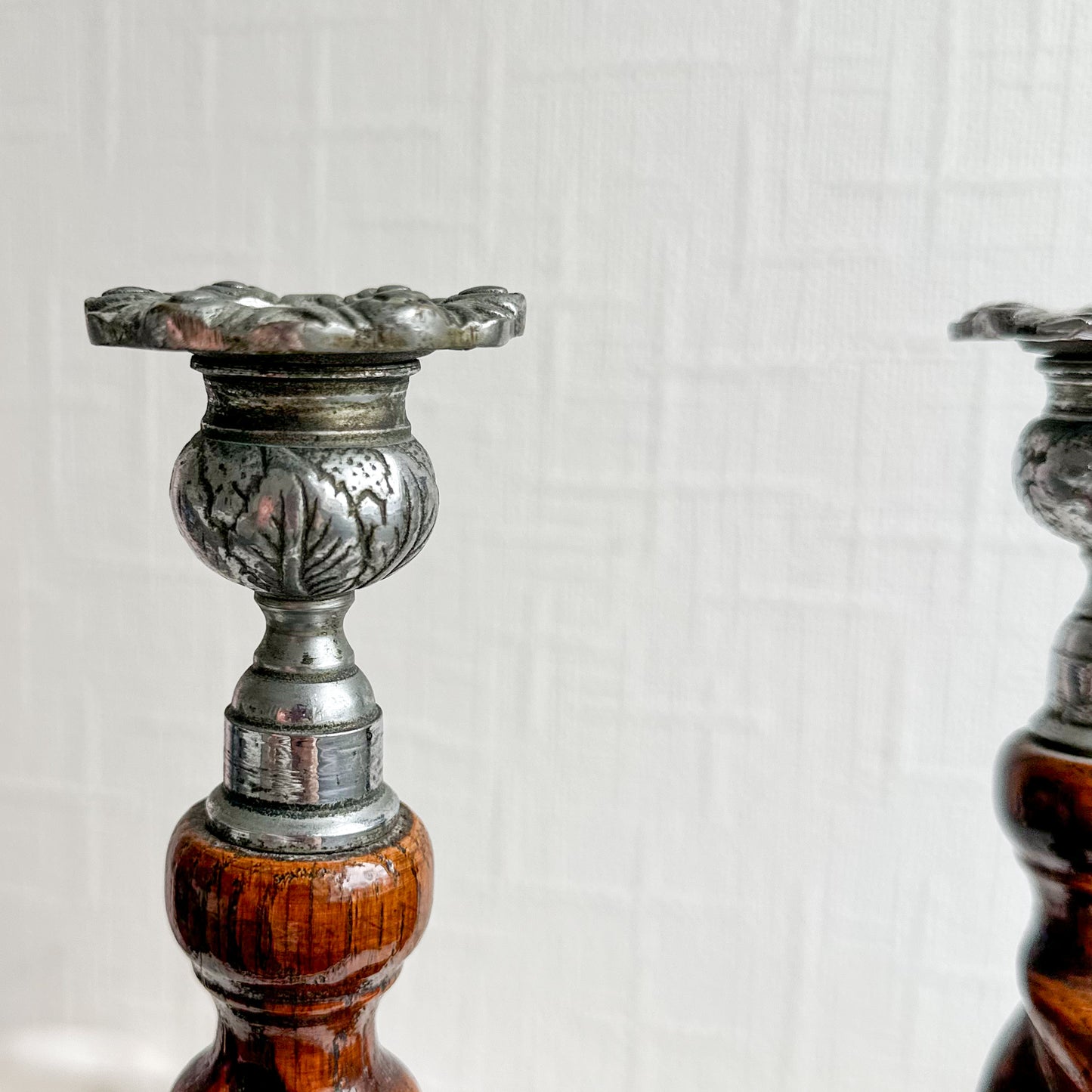 Pair of Oak Barley Twist Candlesticks