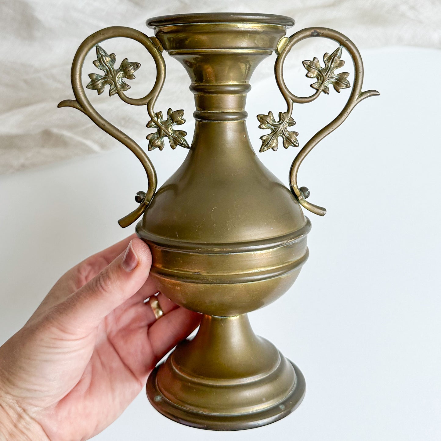 Brass Vase with Leaf Handles