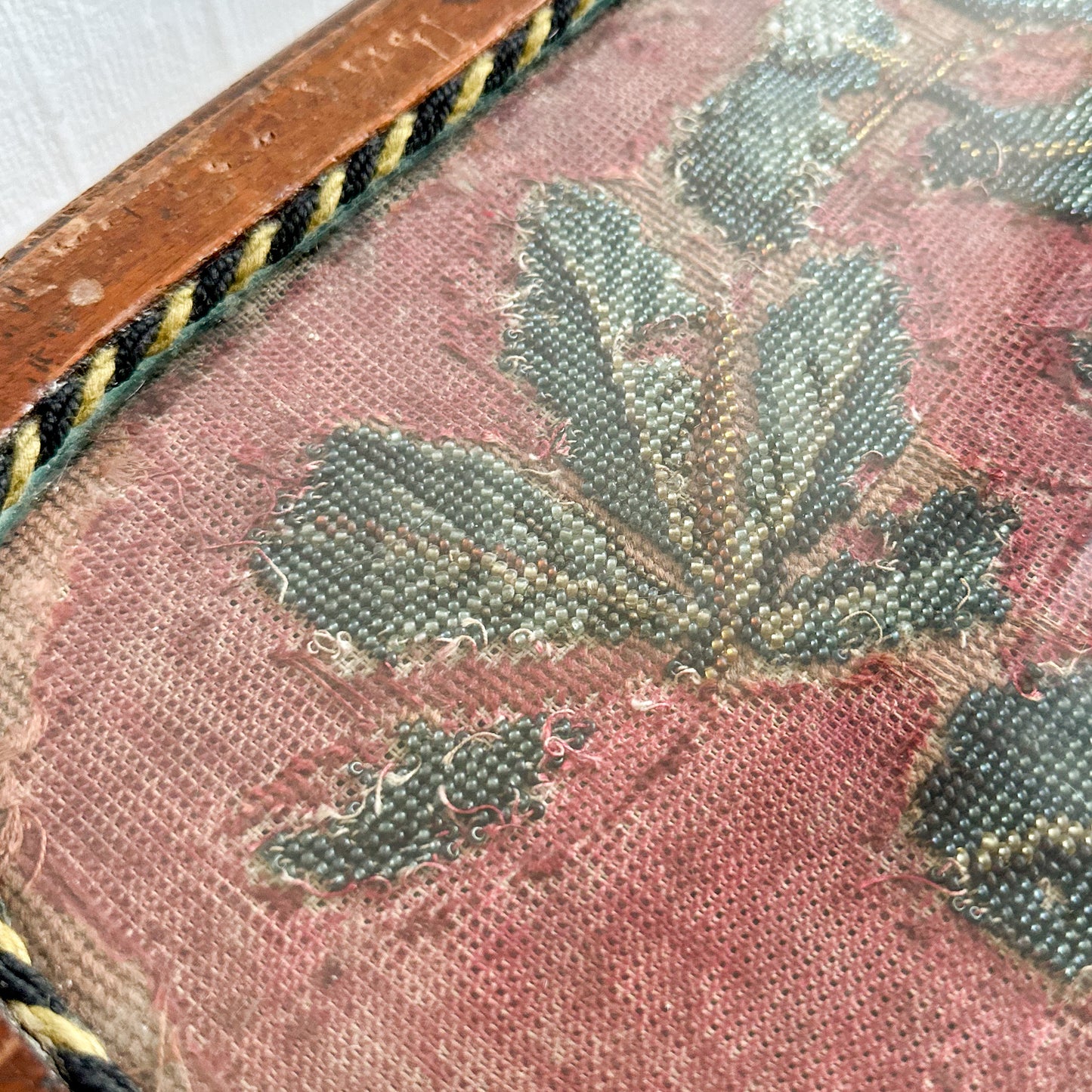 Small Antique Table with Bead Embroidery