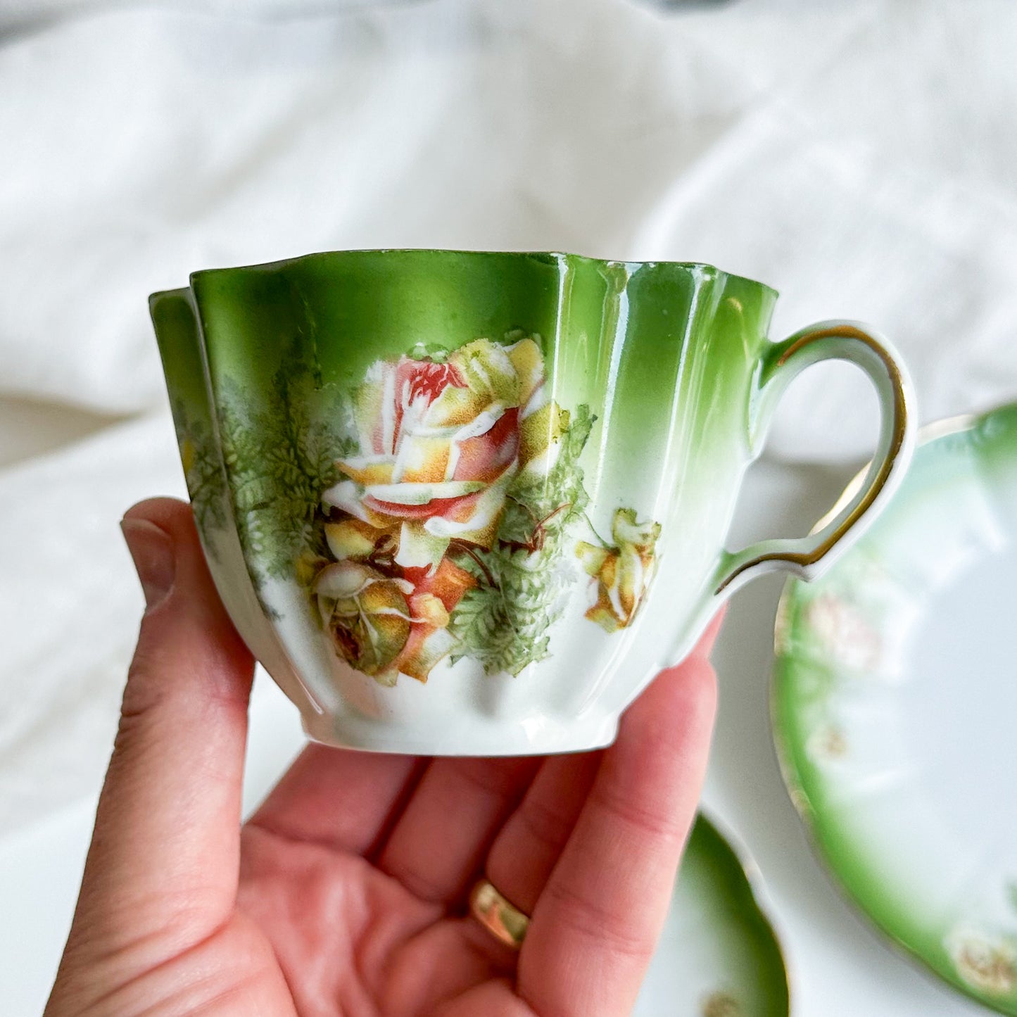 Antique Tea Trio with Rose Pattern