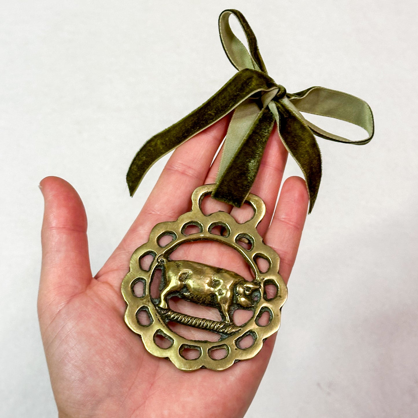 Brass Ornament with Green Ribbon 3