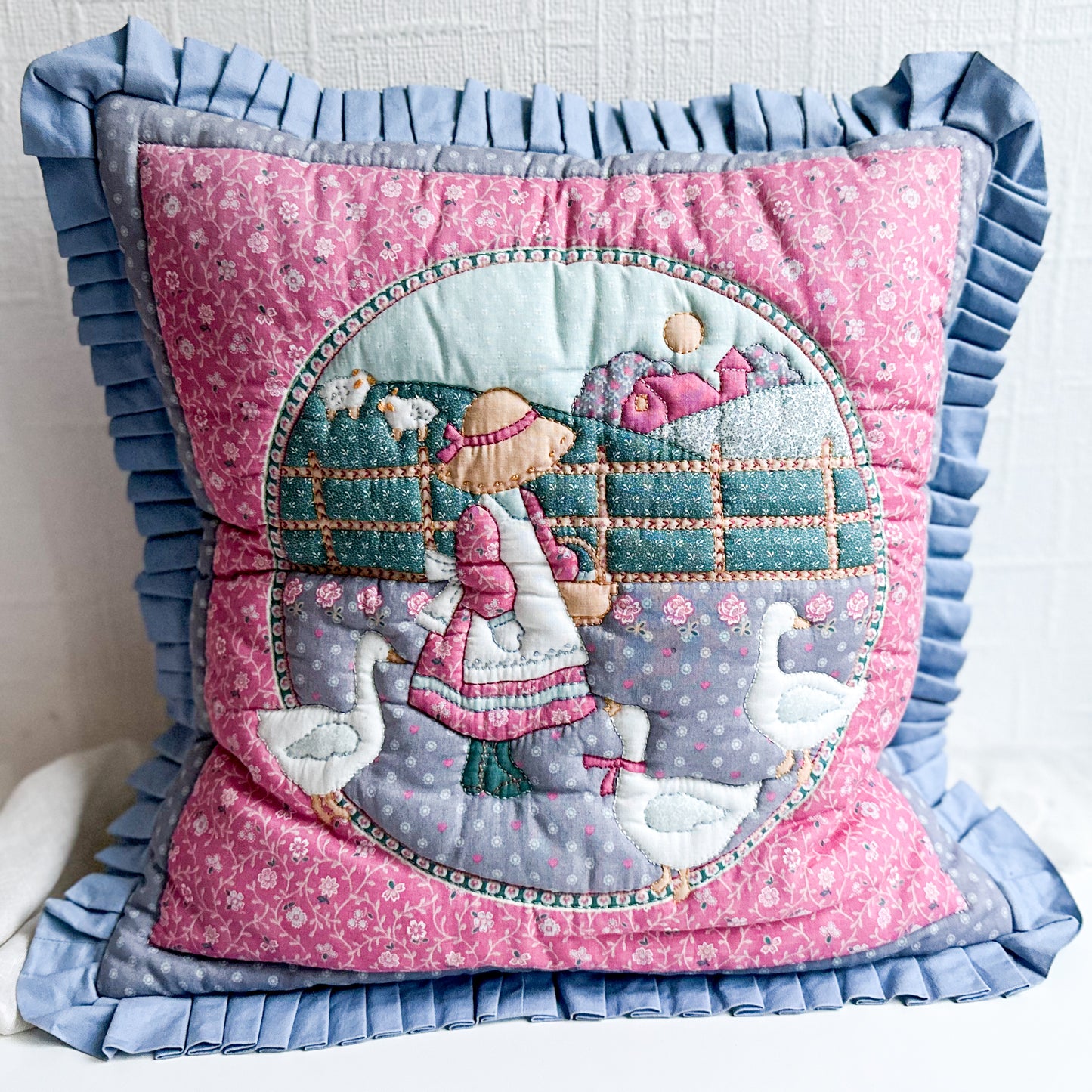 Quilted Cushion - Girl with Geese