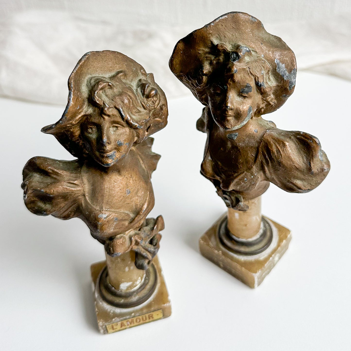 Pair of Antique Spelter Busts