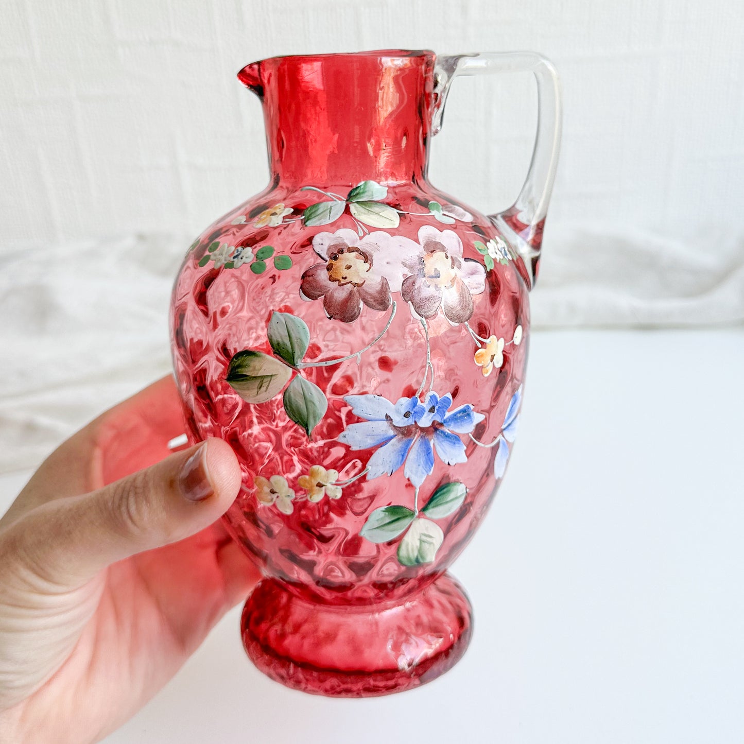 Hand Painted Cranberry Glass Jug