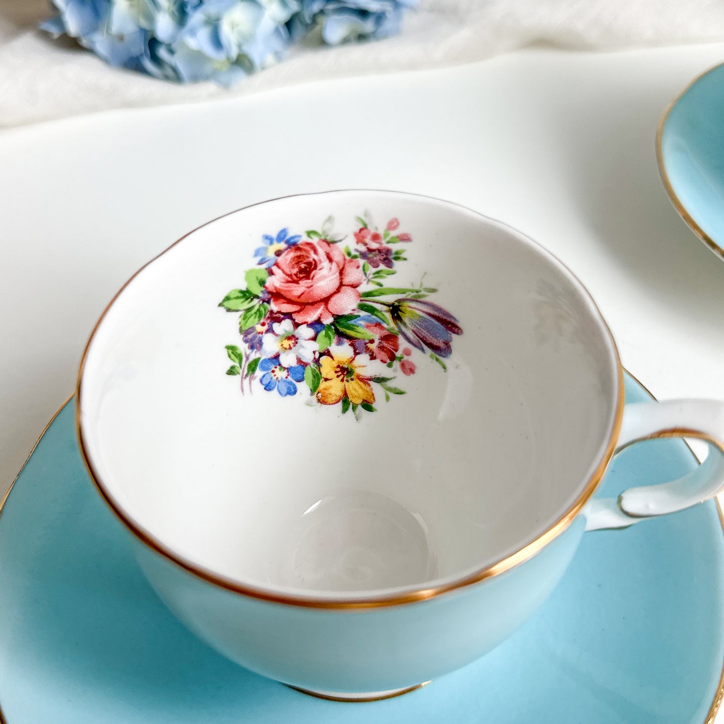 Pair of Blue Tea Cups and Saucers