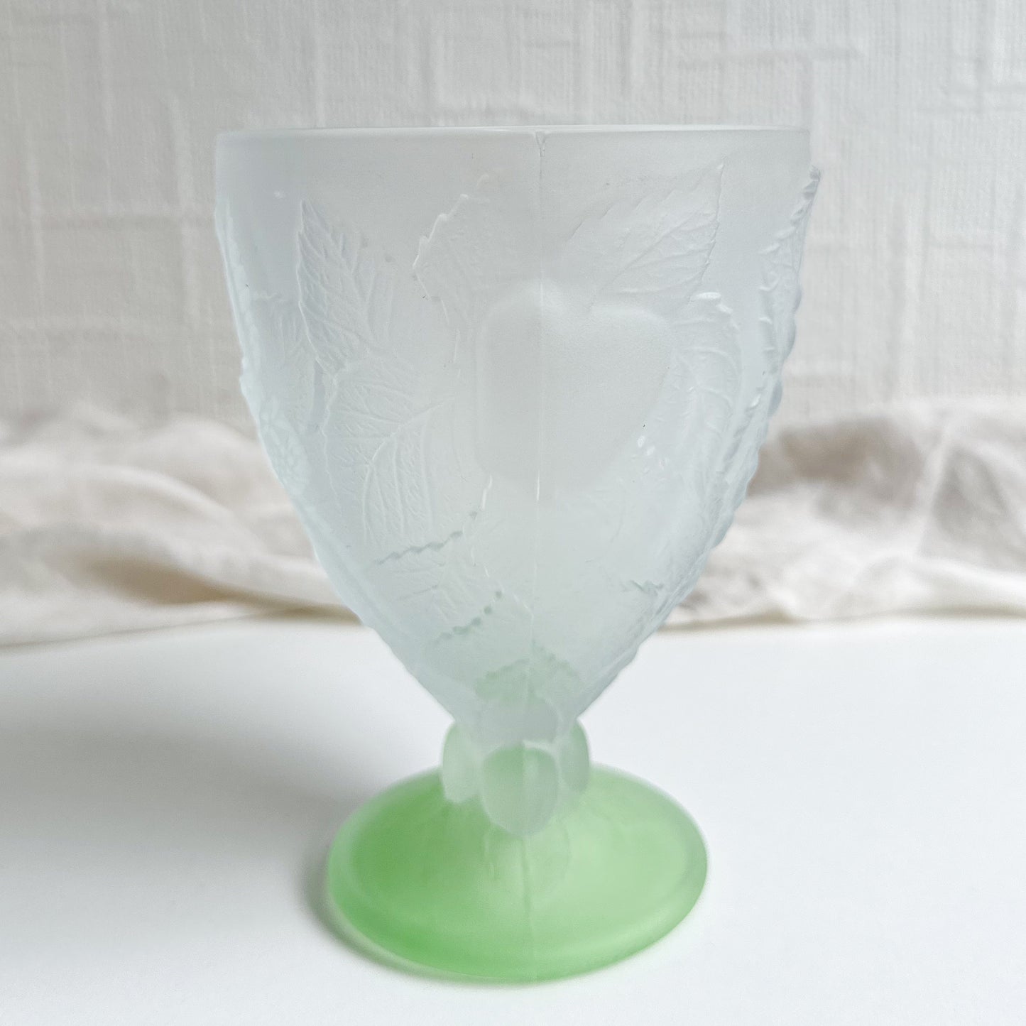 Frosted Pressed Glass Goblet with Green Foot, made by Pasabahce