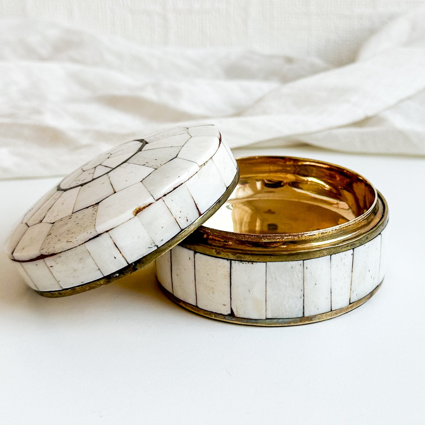 Brass and Bone Round Box