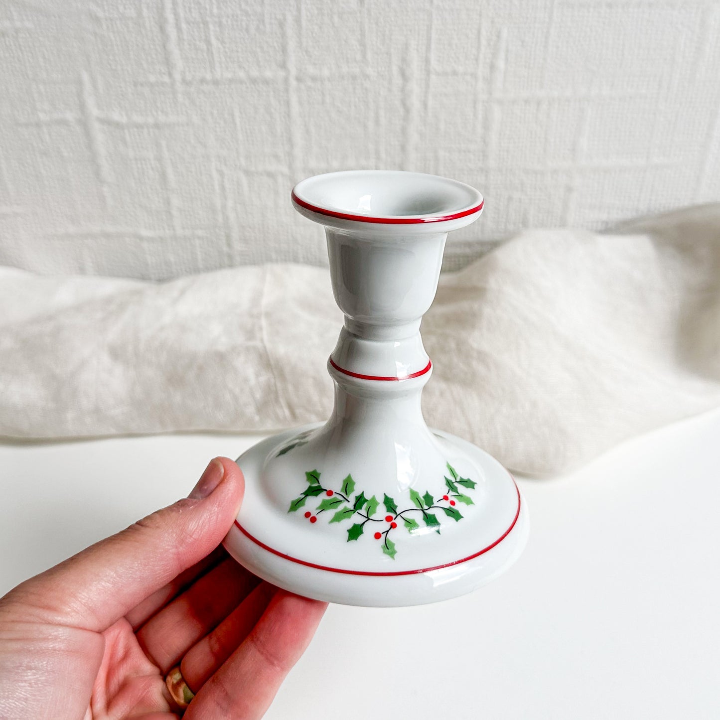 Ceramic Candle Holder with Holly