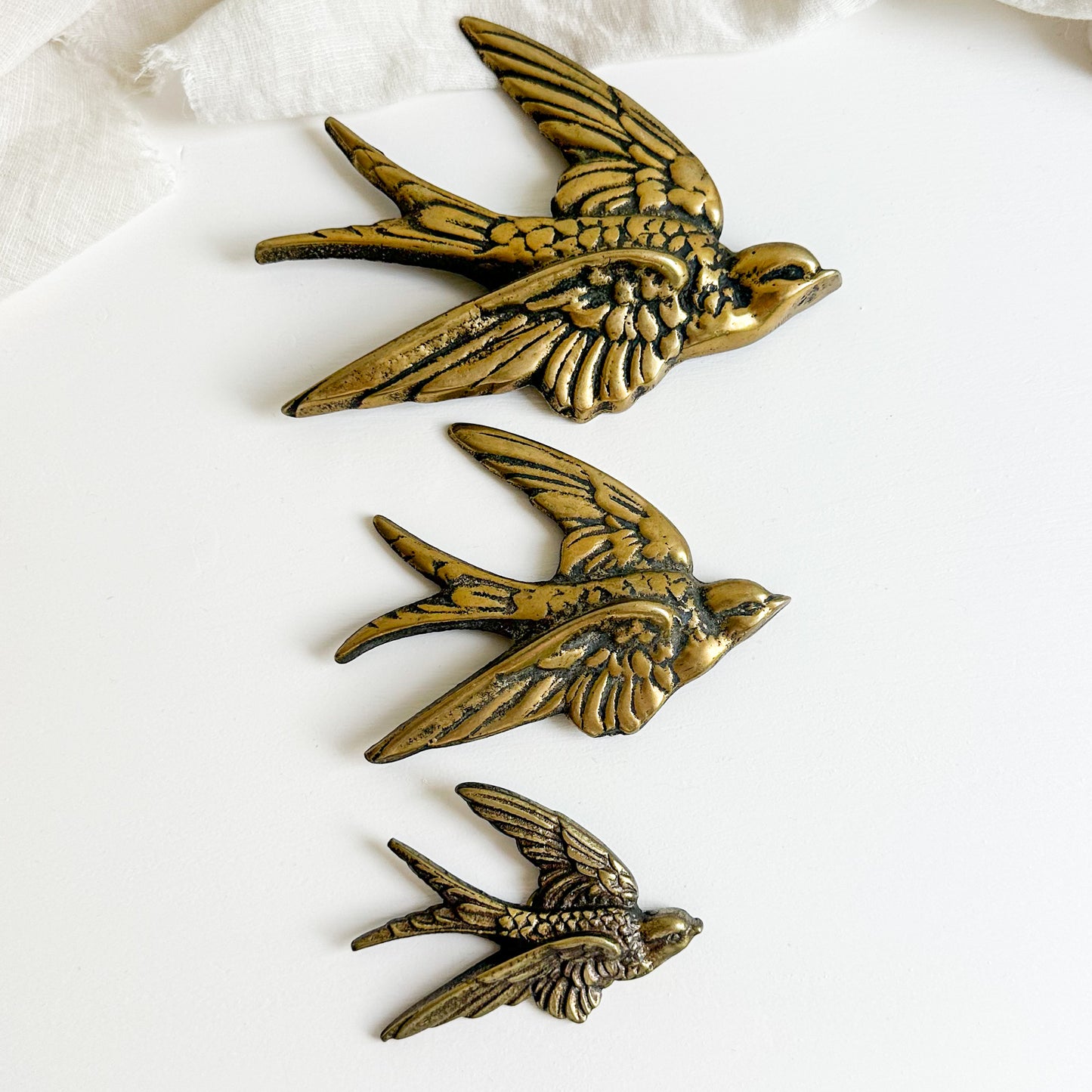 Set of 3 Brass Swallows