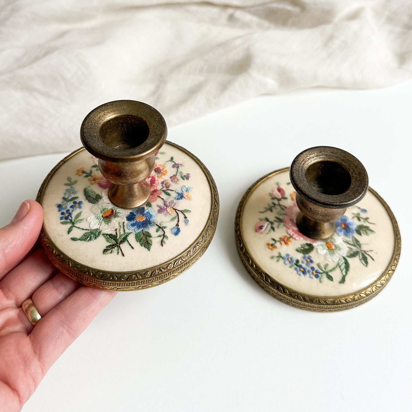 Pair of Candle Holders with Embroidery