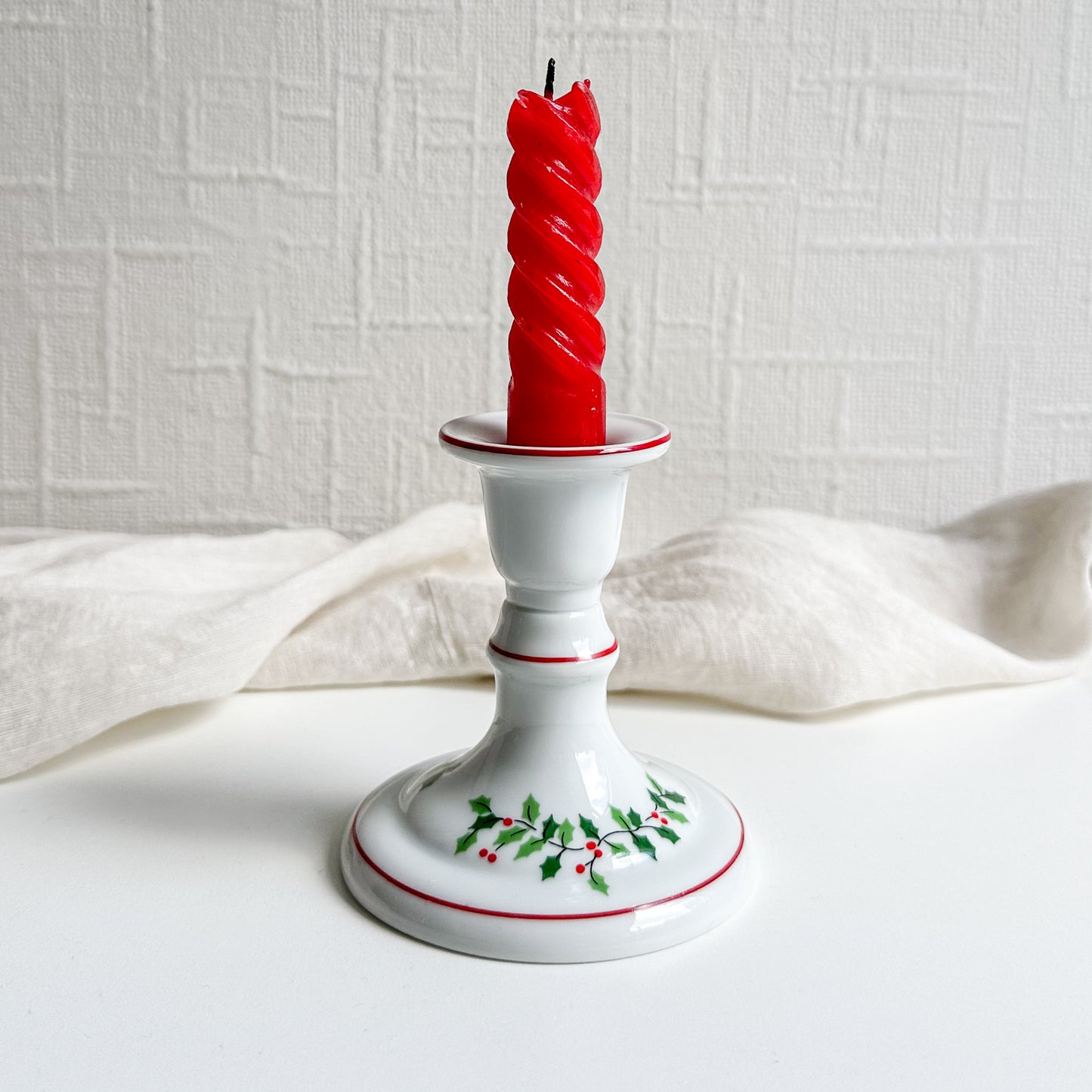 Ceramic Candle Holder with Holly