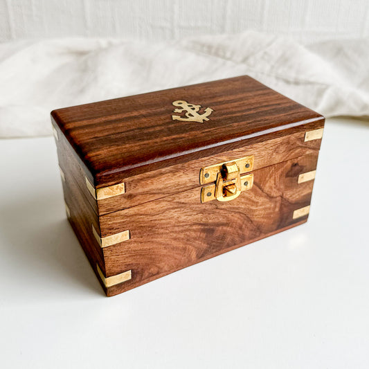 Wooden Box with Brass Anchor Inlay