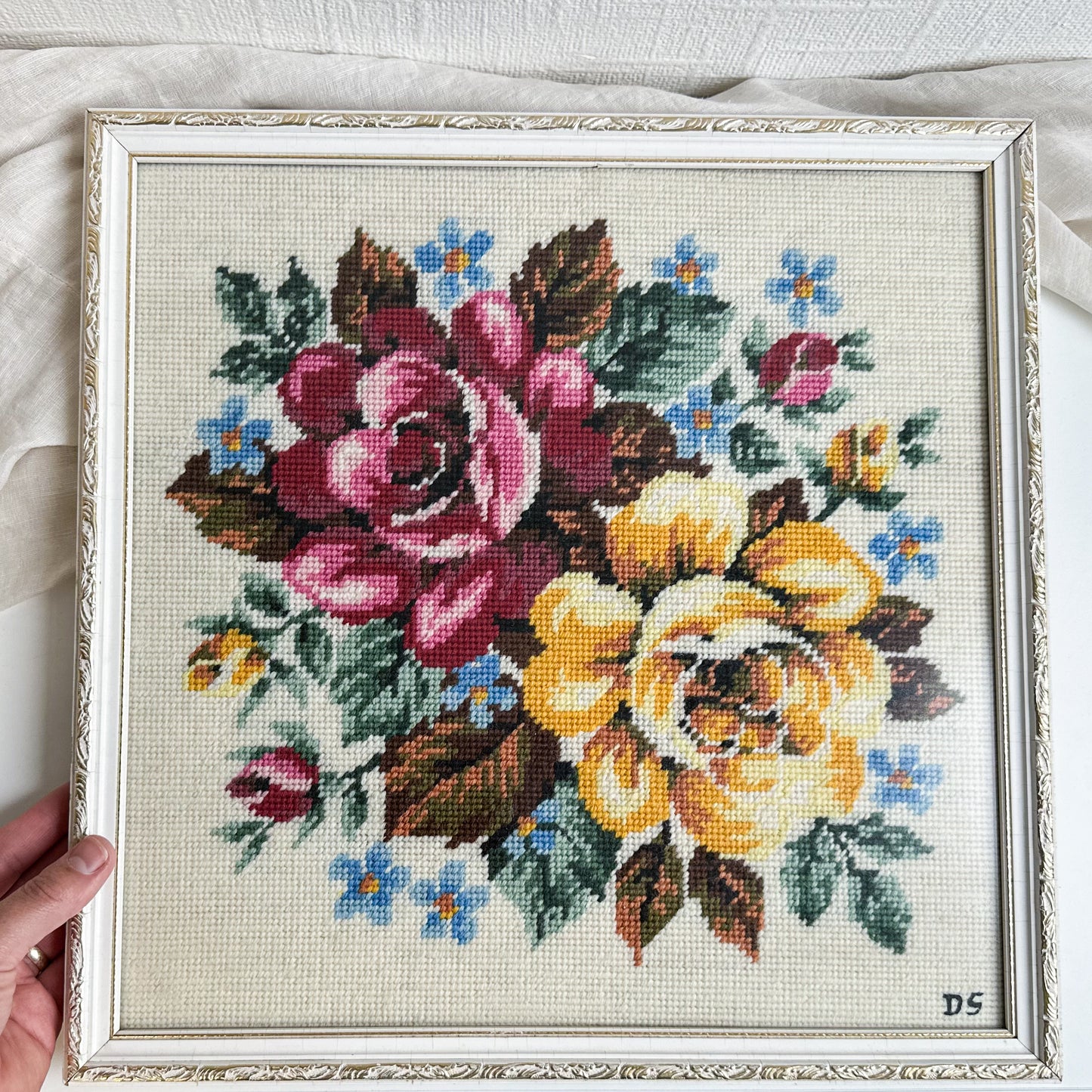 Framed Needlepoint with Roses