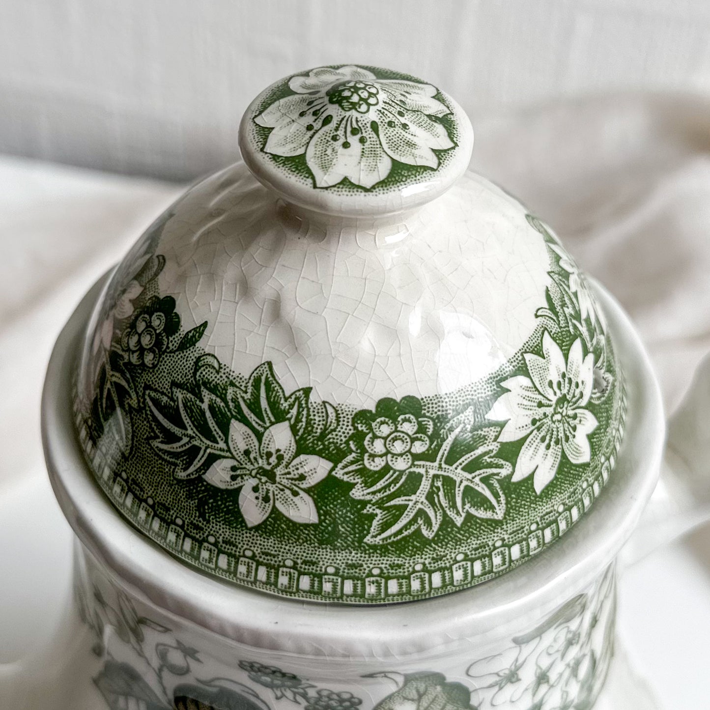 Green Transferware Cofee Pot