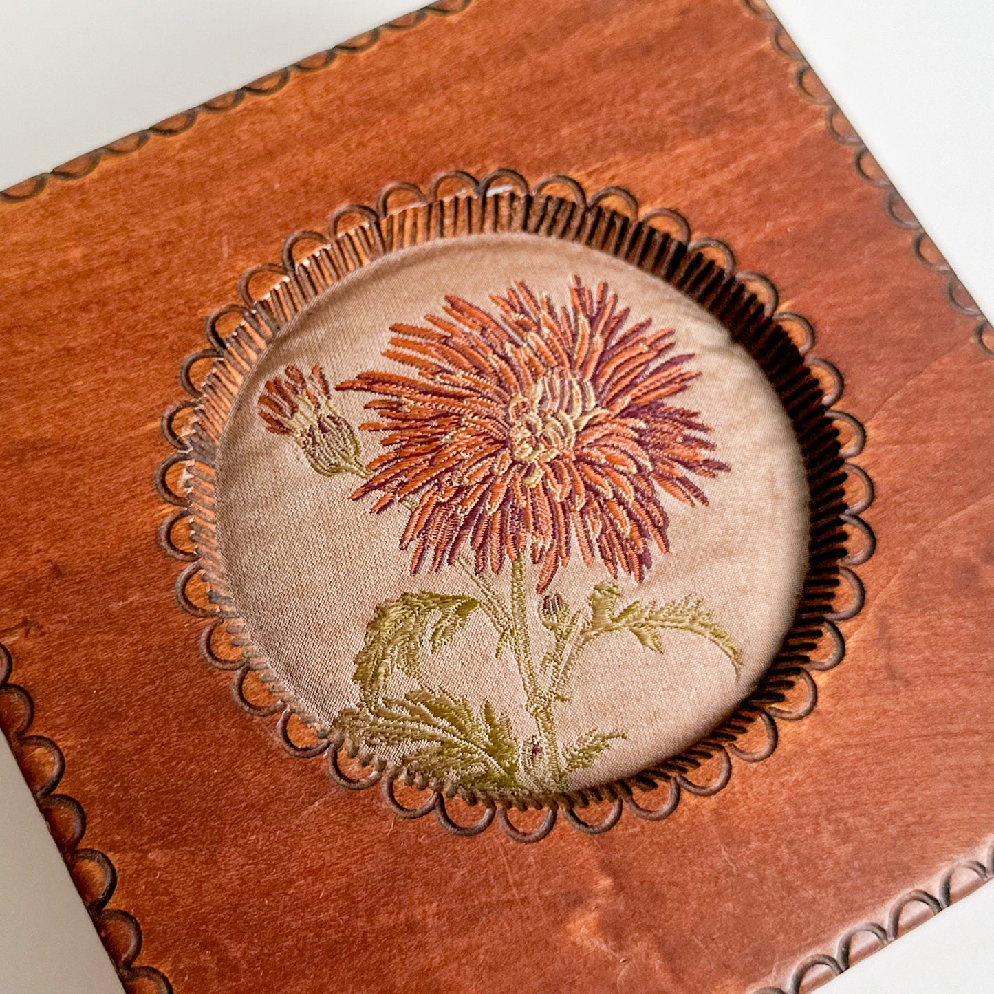 Wooden Box with Embroidered Fabric