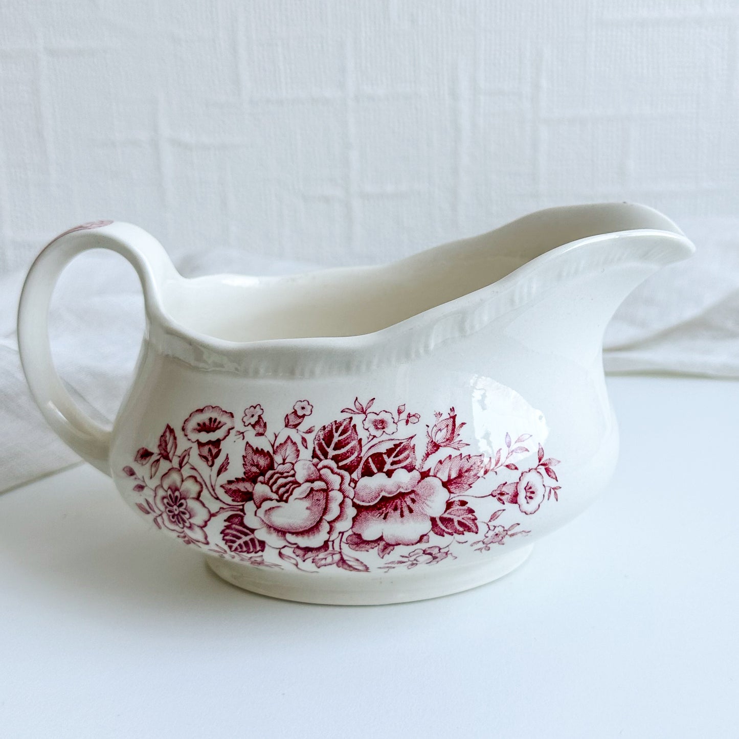 Pink Transferware Gravy Boat