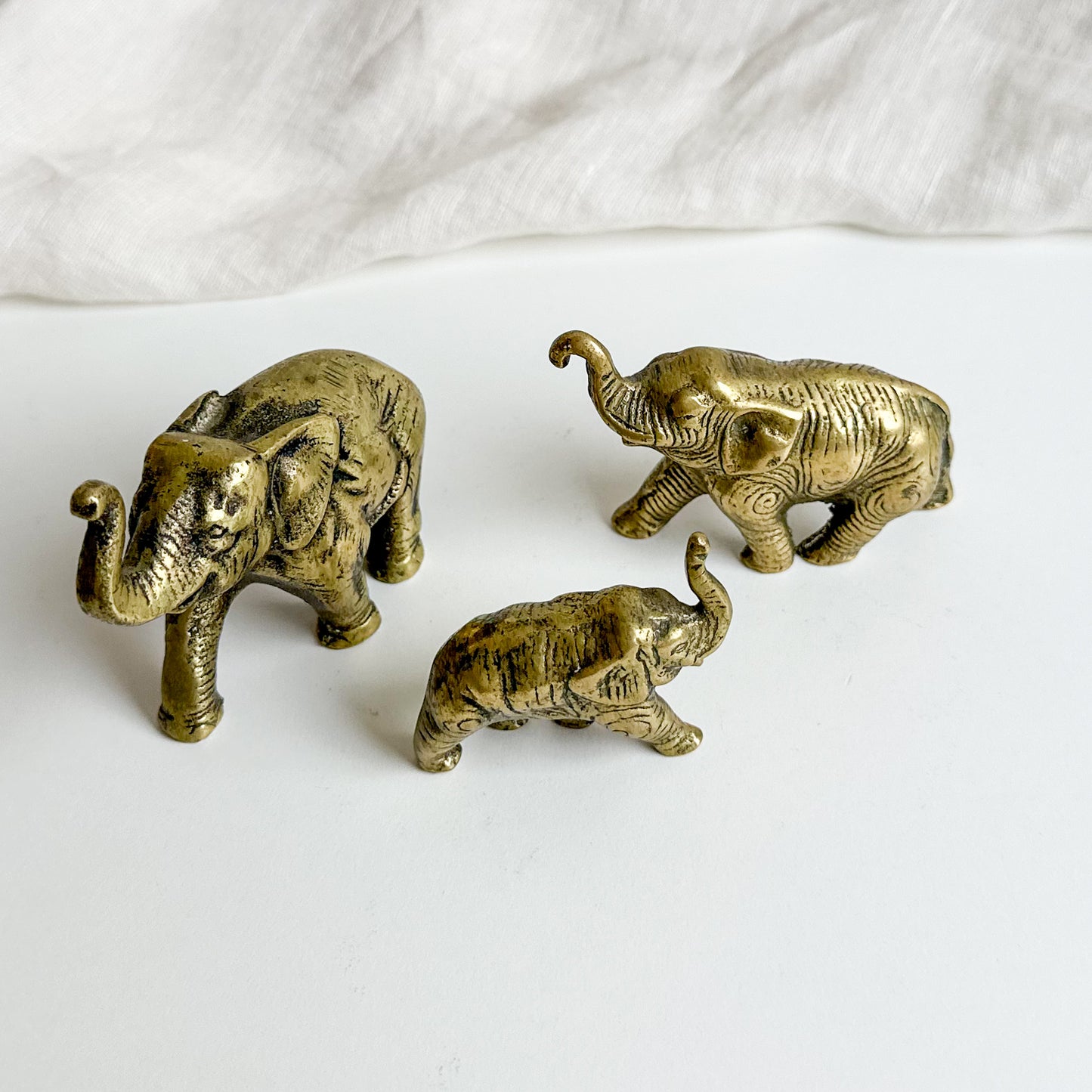 Set of 3 Small Brass Elephants